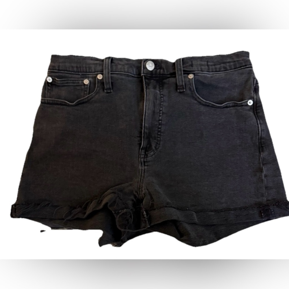 Madewell Women’s 99% Cotton Black Jean Raw Hem Cutoff High Rise Shorts Size 29